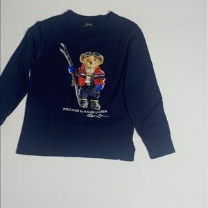 Boys Polo Ralph Lauren navy blue Polo Ski Bear long sleeve tee in size M